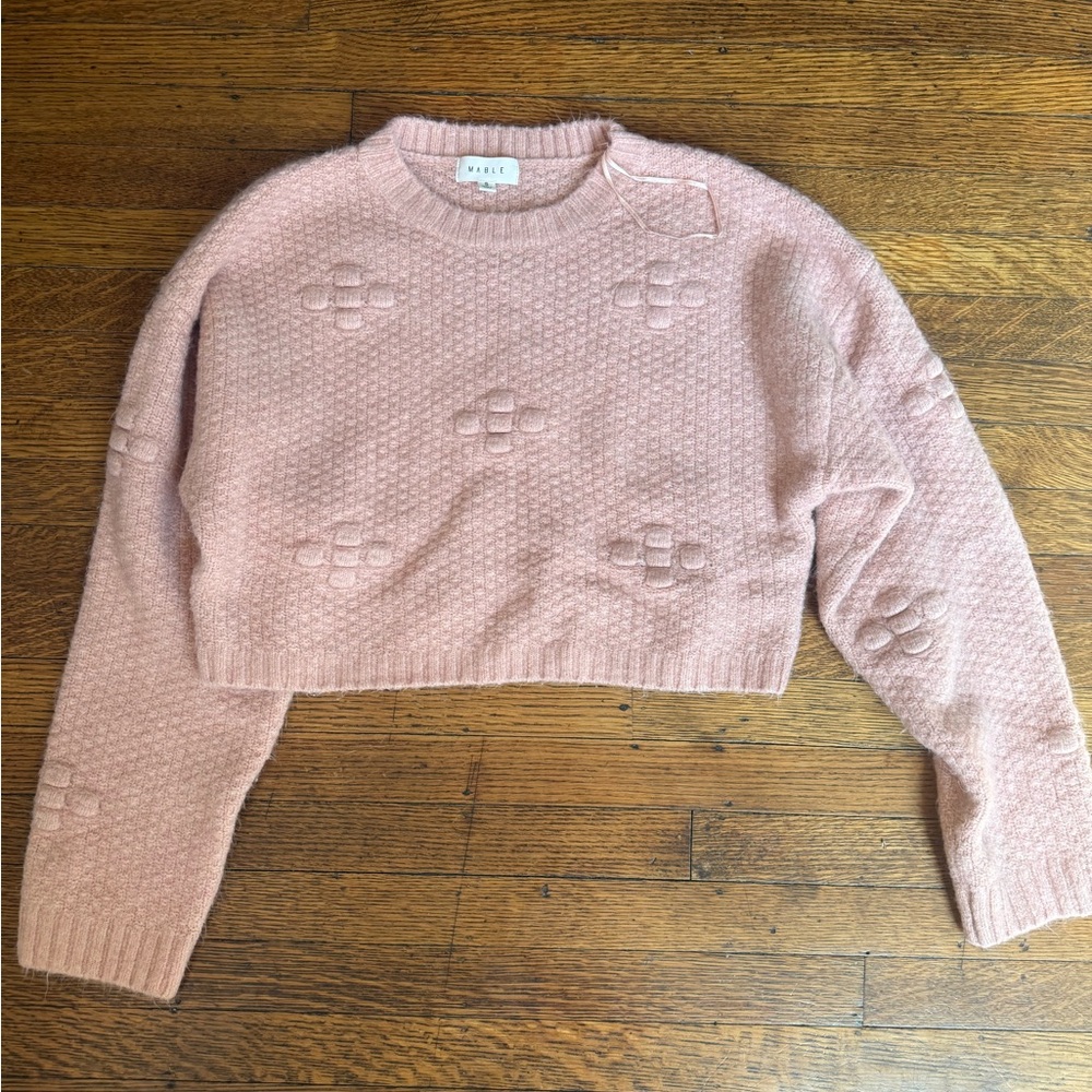Mable Cozy Textured Bubble Knit Cropped Sweater - Blush Pink- Size Small - Picture 2 of 4